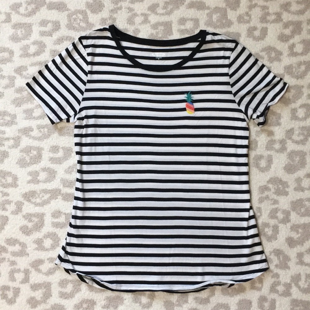 Old Navy Black & White Stripe Tee with Pinapple - Picture 4 of 8